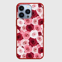 Чехол для iPhone 13 Pro Красные и розовые розы, цвет: 3D-красный