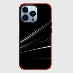 Чехол для iPhone 13 Pro Белые полосы на черной абстракции, цвет: 3D-красный