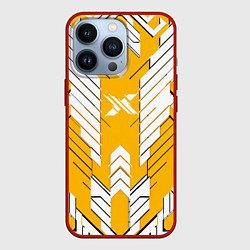 Чехол для iPhone 13 Pro Жёлто-белая броня, цвет: 3D-красный