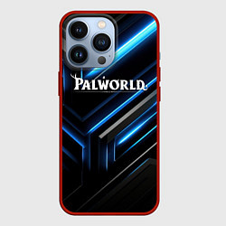 Чехол для iPhone 13 Pro Palworld logo black blue neon abstract, цвет: 3D-красный