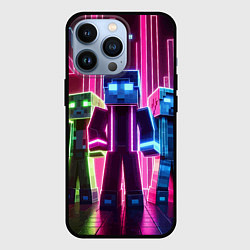 Чехол для iPhone 13 Pro Minecraft characters - neon glow, цвет: 3D-черный