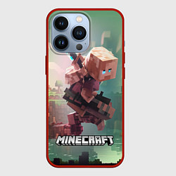 Чехол для iPhone 13 Pro Персонаж Minecraft ниндзя в прыжке, цвет: 3D-красный