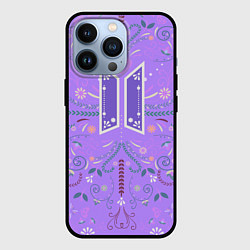 Чехол для iPhone 13 Pro BTS - ARMY Цветочный принт, цвет: 3D-черный