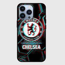 Чехол для iPhone 13 Pro Chelsea FC в стиле glitch на темном фоне, цвет: 3D-черный