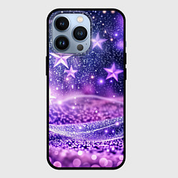 Чехол для iPhone 13 Pro Абстрактные звезды в фиолетовых искрах, цвет: 3D-черный