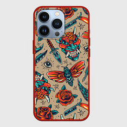 Чехол для iPhone 13 Pro Tattoo art, цвет: 3D-красный