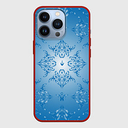 Чехол для iPhone 13 Pro Векторные узоры на голубом фоне, цвет: 3D-красный