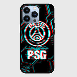 Чехол для iPhone 13 Pro PSG FC в стиле glitch на темном фоне, цвет: 3D-черный