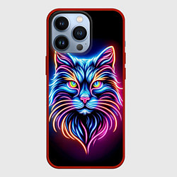 Чехол для iPhone 13 Pro Суровый неоновый кот, цвет: 3D-красный