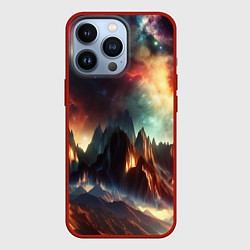 Чехол для iPhone 13 Pro Space landscape with mountains, цвет: 3D-красный