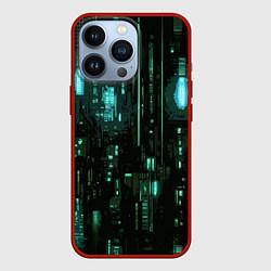 Чехол для iPhone 13 Pro Киберпанк светящиеся голубые элементы, цвет: 3D-красный