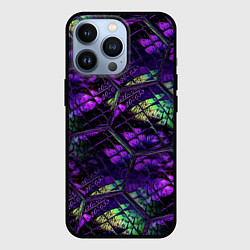 Чехол для iPhone 13 Pro Бабочки в фиолетовом креативном узоре, цвет: 3D-черный