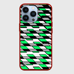 Чехол для iPhone 13 Pro Зелёные четырёхугольники на белом фоне, цвет: 3D-красный