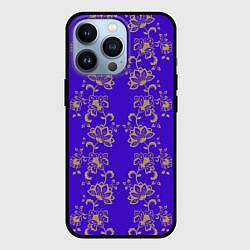 Чехол для iPhone 13 Pro Контурные цветы на фиолетовом фоне, цвет: 3D-черный