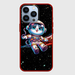 Чехол для iPhone 13 Pro Котёнок космонавт в открытом космосе, цвет: 3D-красный