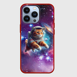 Чехол для iPhone 13 Pro Котик смелый космонавт - нейросеть, цвет: 3D-красный