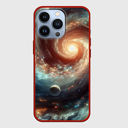 Чехол для iPhone 13 Pro Далёкая неоновая галактика - нейросеть, цвет: 3D-красный