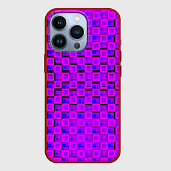 Чехол для iPhone 13 Pro Фиолетовые квадраты на чёрном фоне, цвет: 3D-красный