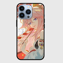 Чехол для iPhone 13 Pro Genshin Impact Яэ Miko smile kitsune, цвет: 3D-черный
