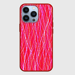 Чехол для iPhone 13 Pro Яркий красно-розовый полосы, цвет: 3D-красный