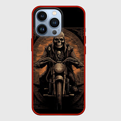 Чехол для iPhone 13 Pro Старый скелет едет на старом мотоцикле, цвет: 3D-красный