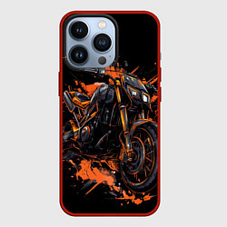 Чехол для iPhone 13 Pro Старый мотоцикл и оранжевые кляксы, цвет: 3D-красный