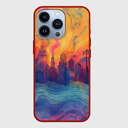 Чехол для iPhone 13 Pro Абстрактный город в волнах красок, цвет: 3D-красный
