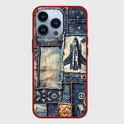 Чехол для iPhone 13 Pro Космический корабль - пэчворк, цвет: 3D-красный