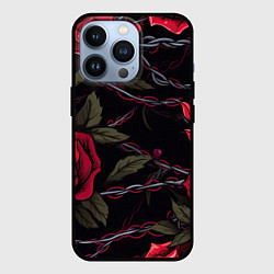 Чехол для iPhone 13 Pro Череп и красные розы, цвет: 3D-черный