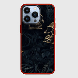 Чехол для iPhone 13 Pro Черепа в листьях, цвет: 3D-красный