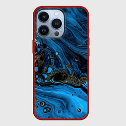 Чехол для iPhone 13 Pro Черные и синие сияющие волны, цвет: 3D-красный