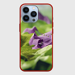 Чехол для iPhone 13 Pro Геометрический пейзаж фиолетовый и зеленый, цвет: 3D-красный