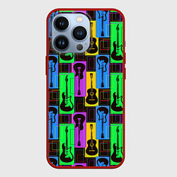 Чехол для iPhone 13 Pro Красочные гитары, цвет: 3D-красный