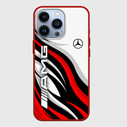Чехол для iPhone 13 Pro Mercedes benz AMG - белый с красным, цвет: 3D-красный