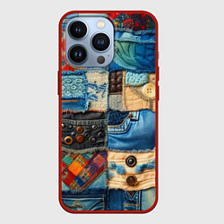 Чехол для iPhone 13 Pro Vanguard denim patchwork - ai art, цвет: 3D-красный