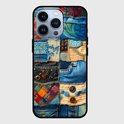 Чехол для iPhone 13 Pro Vanguard denim patchwork - ai art, цвет: 3D-черный