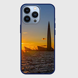Чехол для iPhone 13 Pro Здание Лахта-центра на фоне заката Санкт-Петербург, цвет: 3D-тёмно-синий