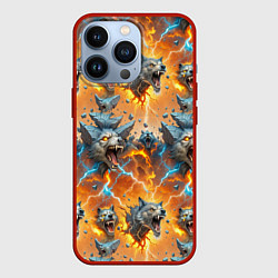 Чехол для iPhone 13 Pro Волки и камни, цвет: 3D-красный