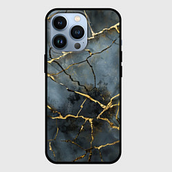 Чехол для iPhone 13 Pro Золотые линии на серо-голубом фоне, цвет: 3D-черный