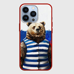 Чехол для iPhone 13 Pro Медведь и флаг России, цвет: 3D-красный