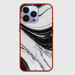 Чехол для iPhone 13 Pro Мрамор черно-белый, цвет: 3D-красный