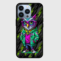 Чехол для iPhone 13 Pro Модная сова и зеленые молнии, цвет: 3D-черный