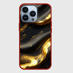 Чехол для iPhone 13 Pro Черно-золотая волнистая текстура, цвет: 3D-красный