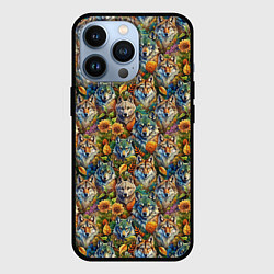 Чехол для iPhone 13 Pro Волки паттерн, цвет: 3D-черный