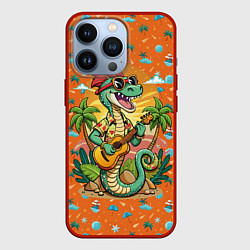 Чехол для iPhone 13 Pro Веселая змея играет на гитаре, цвет: 3D-красный