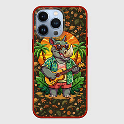Чехол для iPhone 13 Pro Носорог играет на гитаре жарким летом, цвет: 3D-красный
