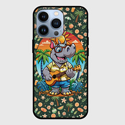 Чехол для iPhone 13 Pro Носорог играет на гитаре жарким летом, цвет: 3D-черный