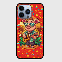 Чехол для iPhone 13 Pro Свинья с гитарой жаркое лето, цвет: 3D-черный