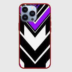 Чехол для iPhone 13 Pro Фиолетово-белые полосы на чёрном фоне, цвет: 3D-красный