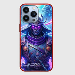Чехол для iPhone 13 Pro Самурай ледяной фэнтезийный синий стиль - вьюга, цвет: 3D-красный